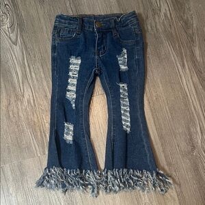 Kids Distressed Denim Jeans with Fringe Hem- Size 12-18m